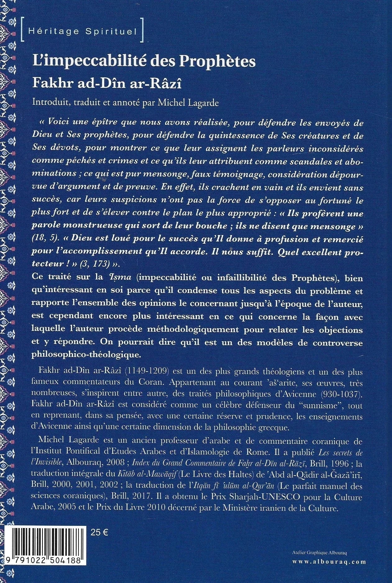 L’impeccabilité des Prophètes de Fakhr ad-Dîn ar-Râzî Al Bouraq Livre > Islam 9791022504188 Librairie Musulmane Al-imen