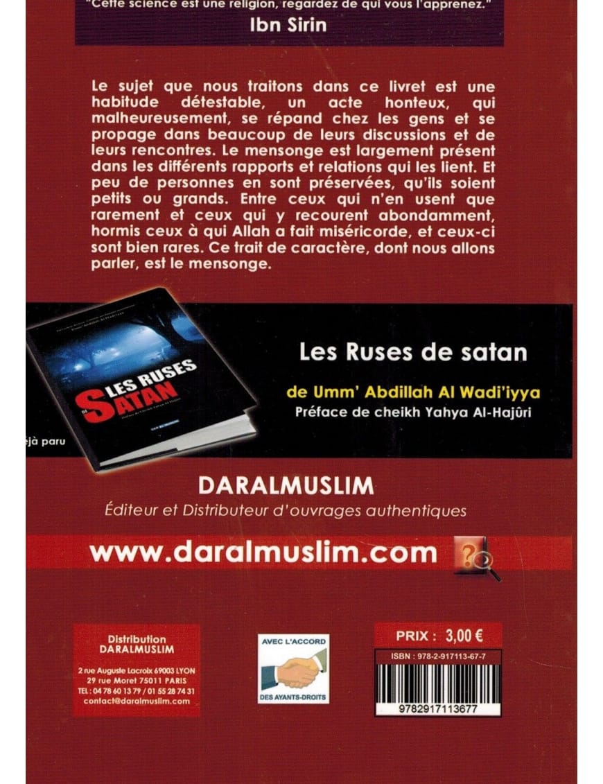 Le mensonge aspects et remèdes - Shaykh Muhammad Al-Hamâd - Dar Al-Muslim Dar Al-Muslim Livre > Islam > Foi et Spiritualité 9782356353689 Librairie Musulmane Al-imen