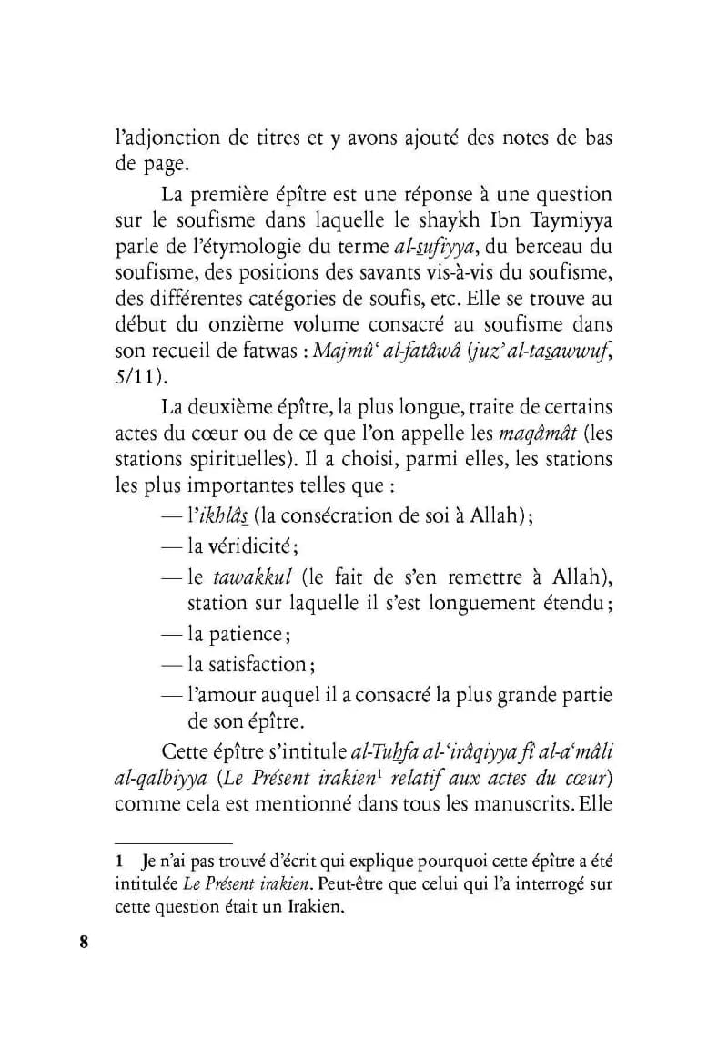Livre Les Voies Du Cheminement Spirituel Par Ibn Taymiyyah de Ibn Taymiyyah