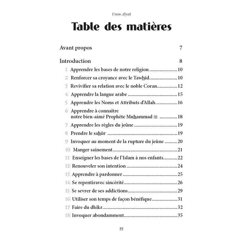 30 actions pour profiter du Ramadan - Par Umm Alyah - Éditions Al-Hadîth : Table des matières