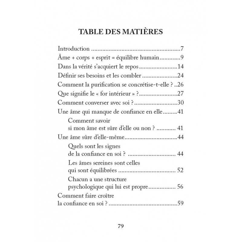 Apaise ton âme de Târiq al-Habîb - éditions Al-Hadîth - Sommaire