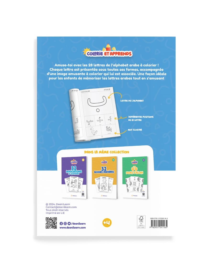 Colorie et apprends : les 28 lettres arabes - DeeniLearn - DeeniLearn DeeniLearn Livre Islam Enfant 9782931241165 Librairie Musulmane Al-imen