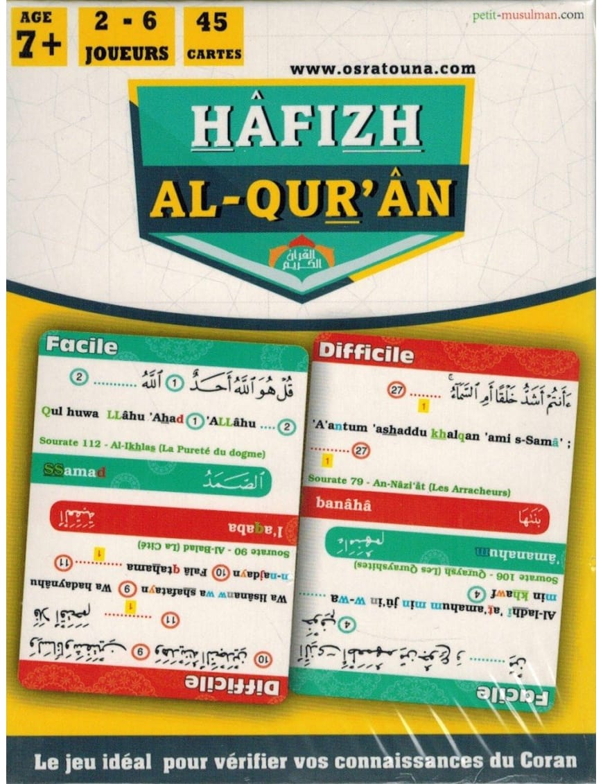 Jeu Hâfizh Al-Qur'ân - Jeu de Cartes sur le Coran (Quiz) - Osratouna - Sana