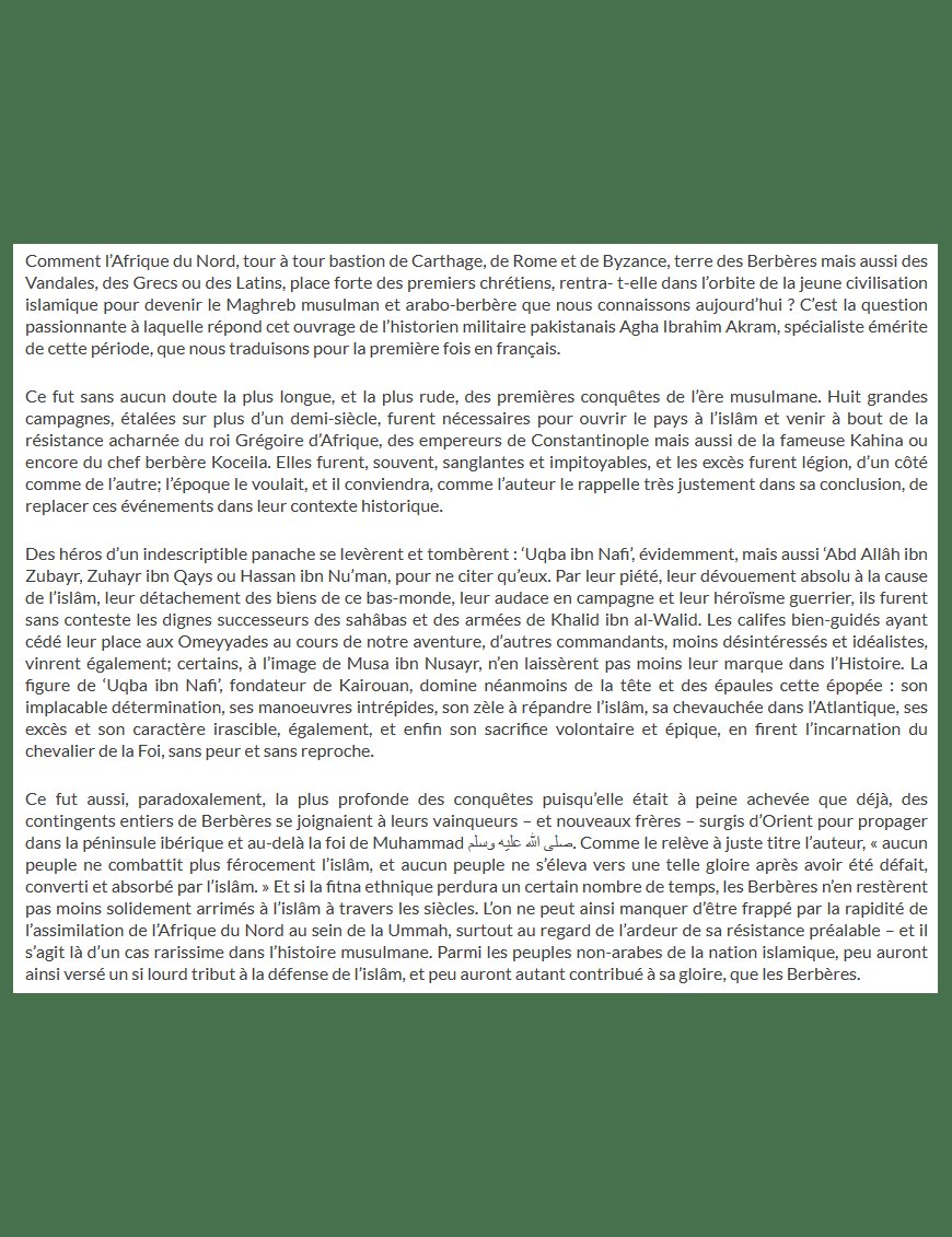 La Conquête Musulmane de l'Afrique du Nord - Agha Ibrahim Akram - Editions Ribât - Éditions Ribât Ribât Livre > Islam > Histoire du monde arabo-musulman 9782956444022 Librairie Musulmane Al-imen
