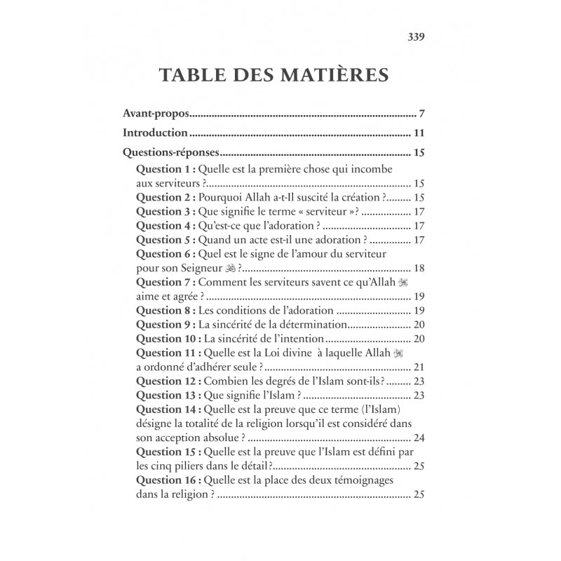 Croyance du musulman 200 questions-réponses - Shaykh Hâfiz Al-Hakamî - Editions Al hadith Tables des matières