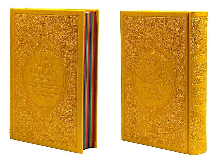 Le Saint Coran Rainbow Arc-en-ciel — Français/Arabe avec Transcription Phonétique — Édition Luxe Couverture Cuir Jaune | Orientica Orientica Coran / Qur'an > Arabe Français Phonétique 9782356352347 Librairie Musulmane Al-imen