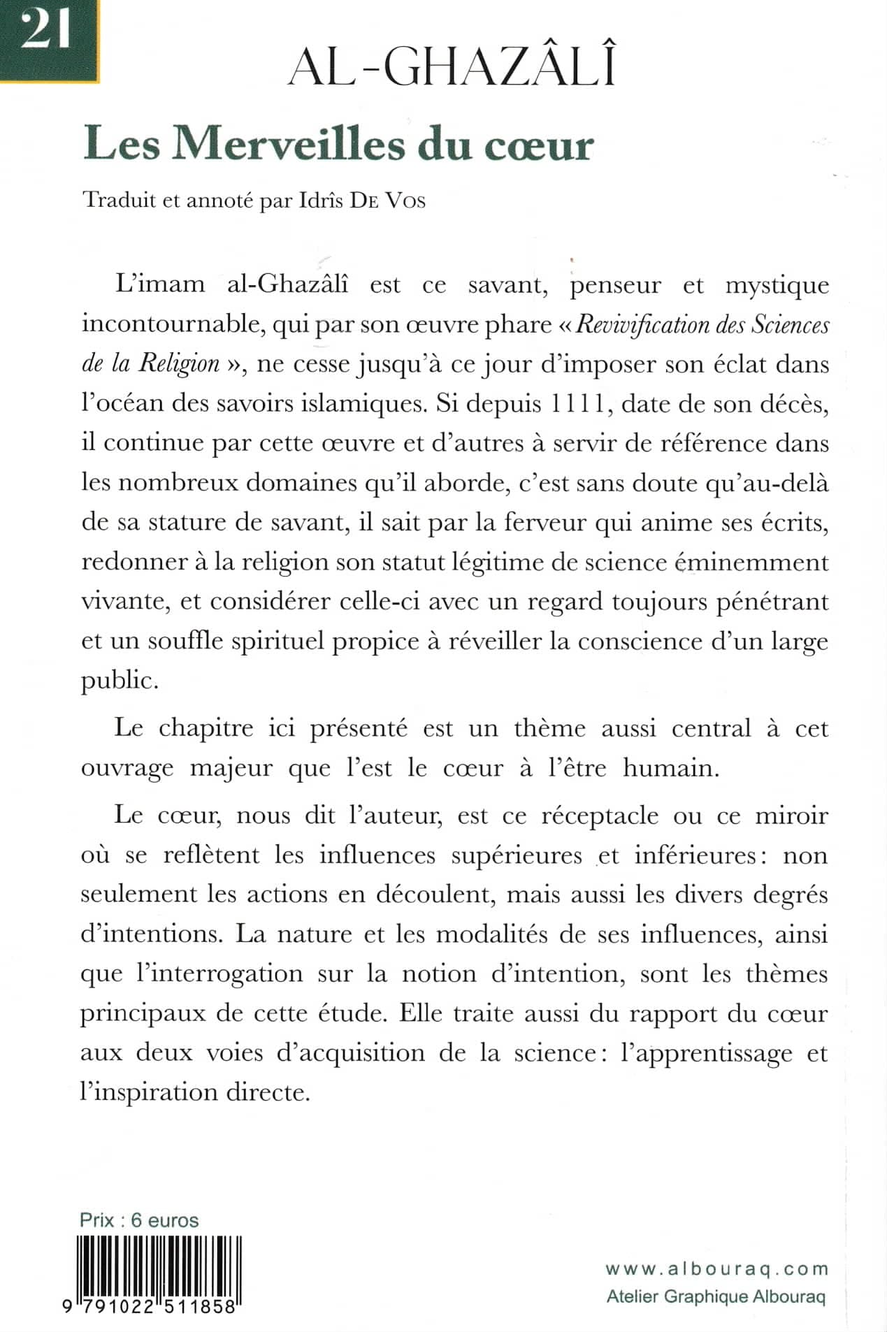 Les Merveilles du coeur (Poche) par Abu Hamid Al-Ghazali Al Bouraq Livre > Islam > Foi et Spiritualité 9791022511858 Librairie Musulmane Al-imen