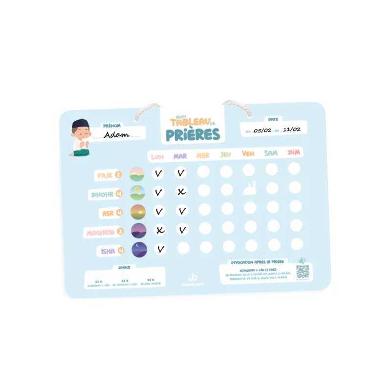 Mon tableau de prières - Pour un suivi hebdomadaire de mes 5 prières DeeniLearn Jeu Islam Bleu 9782931241066 Librairie Musulmane Al-imen