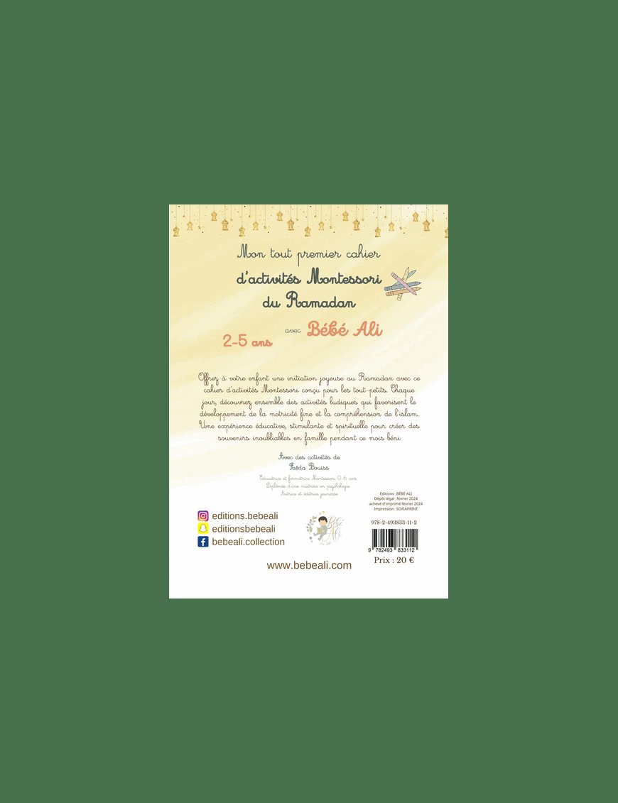 Mon tout premier cahier d'activités Montessori du Ramadan avec Bébé Ali - 2-5 ans - Graines de Foi Graines de Foi Livre Islam Enfant 9782931070147 Librairie Musulmane Al-imen