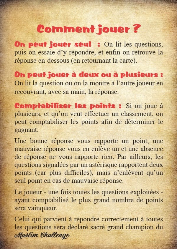 Muslim Challenge – Le Coran et les Livres Saints — Jeu de Cartes Islam | Orientica Orientica Livre > Islam 9782356352903 Librairie Musulmane Al-imen