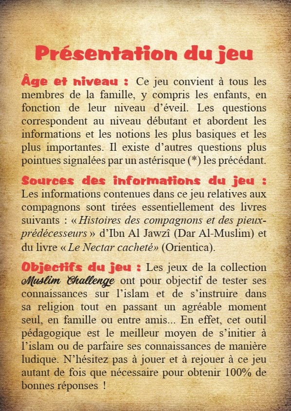 Muslim Challenge : Les Compagnons du Prophète (ﷺ) — Jeu de société islamique | Orientica Orientica Jeu Islam 9782356352880 Librairie Musulmane Al-imen