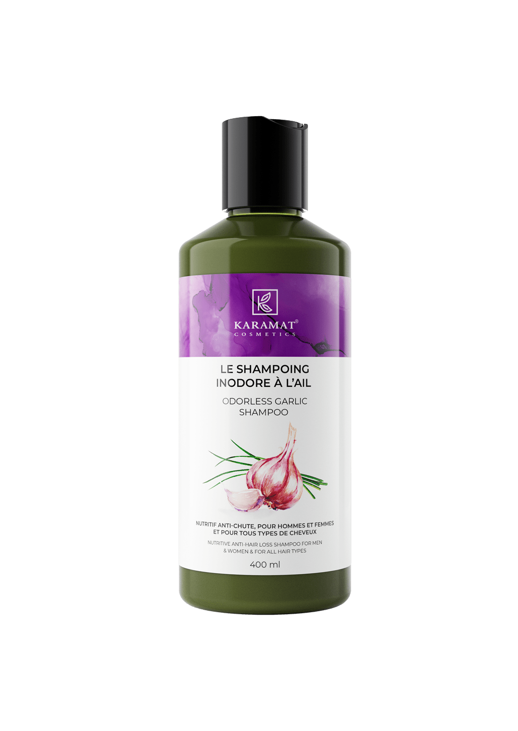Shampooing à l'ail inodore Karamat Cosmetics 400 Ml Karamat Collection Bien-être et Santé 034966596871 Librairie Musulmane Al-imen
