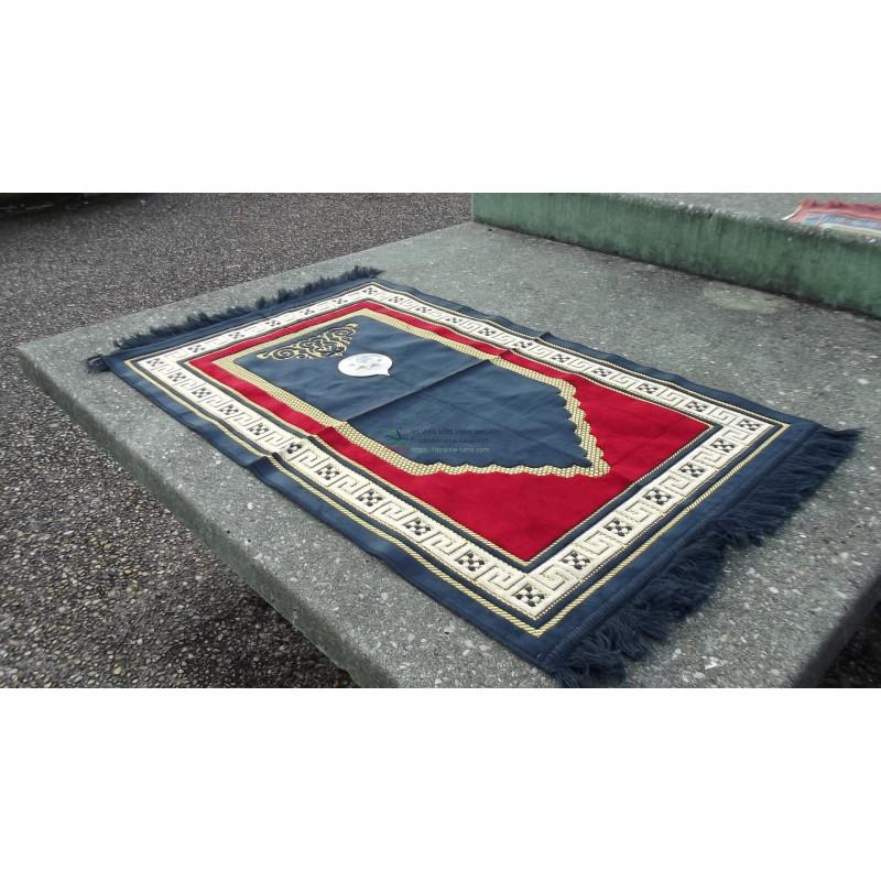 Tapis de prières avec boussole intégrée +mode d'emploi - COULEUR BLEU NUIT - cadre rouge Al - imen