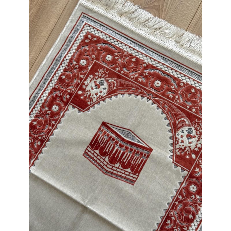 Tapis KAABA - Fond BLANC Motif ROUGE Espagne Sana Tapis de prière > Velours 3701633101337 Librairie Musulmane Al-imen